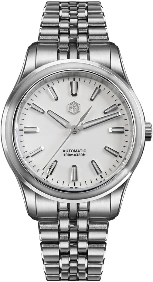 San Martin SN0144-CG-7 39mm Luxury Watch for Men, 90S5 Automatic Movt Sapphire Crystal Stainless Steel Bracelet, 100M Water Resistant