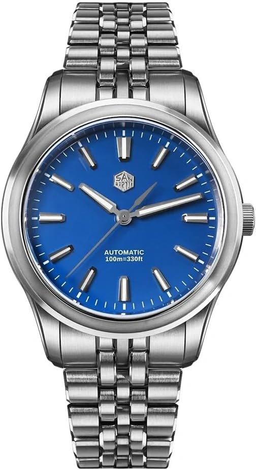 San Martin SN0144-CG-7 39mm Luxury Watch for Men, 90S5 Automatic Movt Sapphire Crystal Stainless Steel Bracelet, 100M Water Resistant