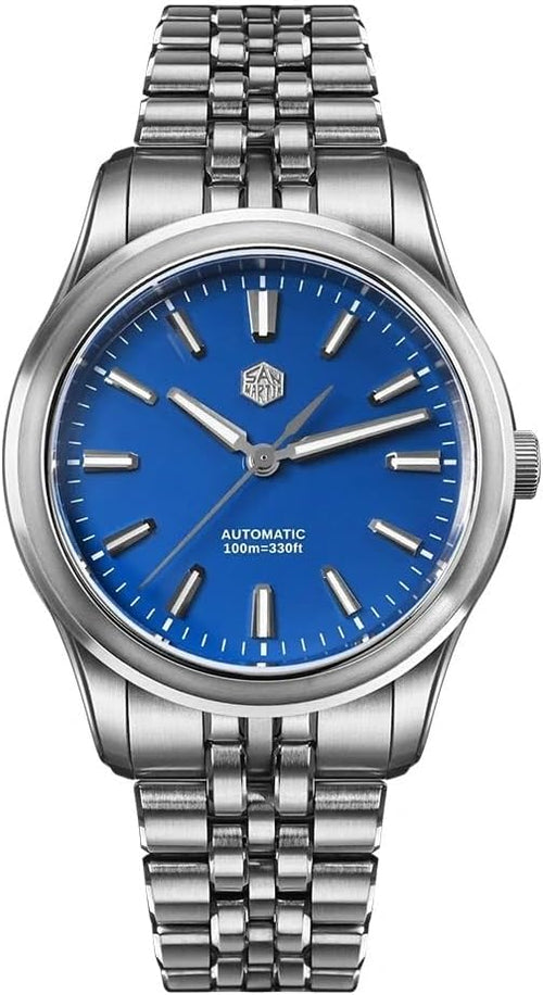 San Martin SN0144-CG-7 39mm Luxury Watch for Men, 90S5 Automatic Movt Sapphire Crystal Stainless Steel Bracelet, 100M Water Resistant