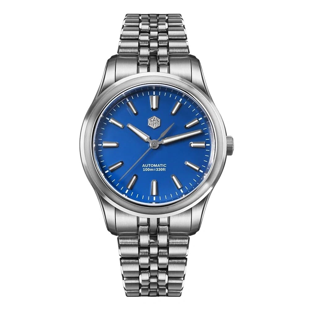 San Martin SN0144-CG-7 39mm Luxury Watch for Men, 90S5 Automatic Movt Sapphire Crystal Stainless Steel Bracelet, 100M Water Resistant
