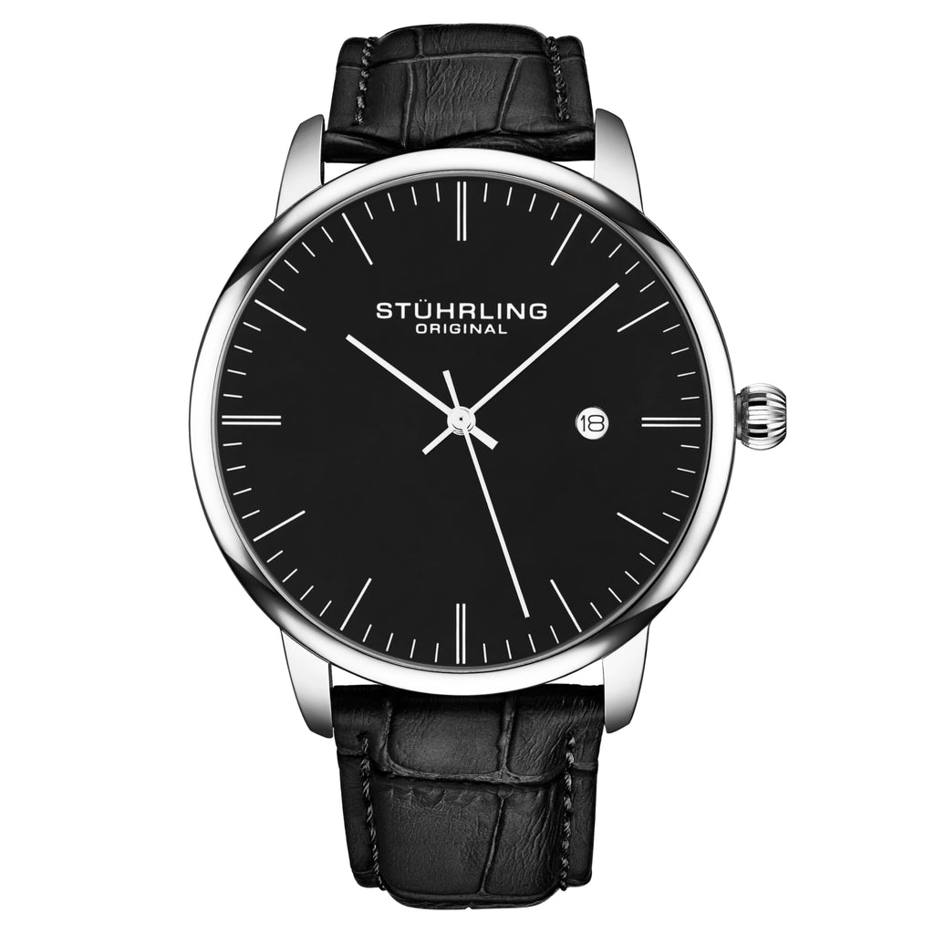 Stuhrling Original Men's Watch Dress Watch 40mm, Ultra Slim Mens Watch Leather Strap, Quartz Analog Men's Wrist Watch, Classic Minimalist Watch for Men