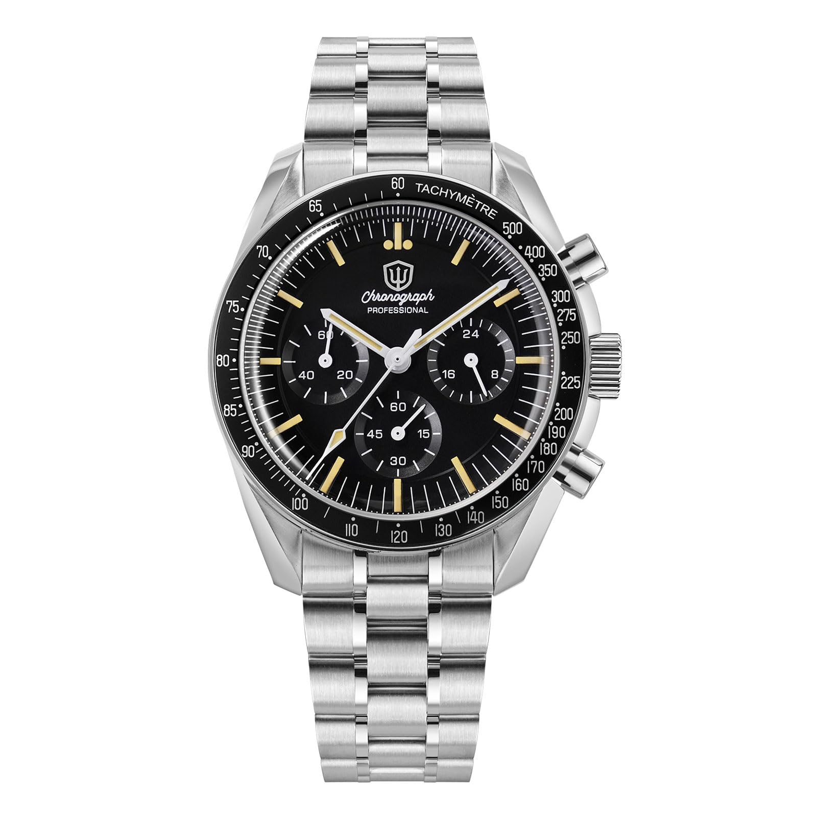 Watchdives 39mm Chronograph Watches for Men - WD1863 VK63 Sweep Hand Movement Wrist Watch with Bubble Sapphire Crystal, 10 Bar Waterproof Stainless Steel Bracelet