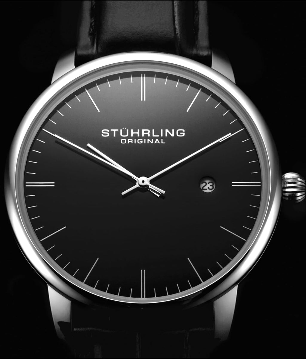 Stuhrling Original Men's Watch Dress Watch 40mm, Ultra Slim Mens Watch Leather Strap, Quartz Analog Men's Wrist Watch, Classic Minimalist Watch for Men