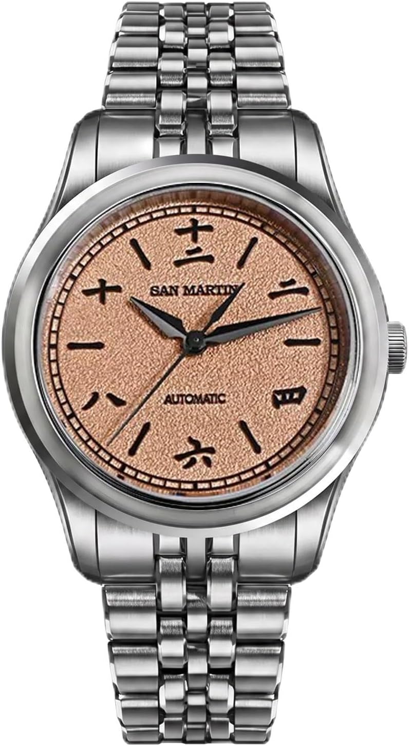 San Martin SN0144-CG5 39mm Luxury Watch for Men,90S5 Automatic Movt Sapphire Crystal Stainless Steel Bracelet, 100M Water Resistant