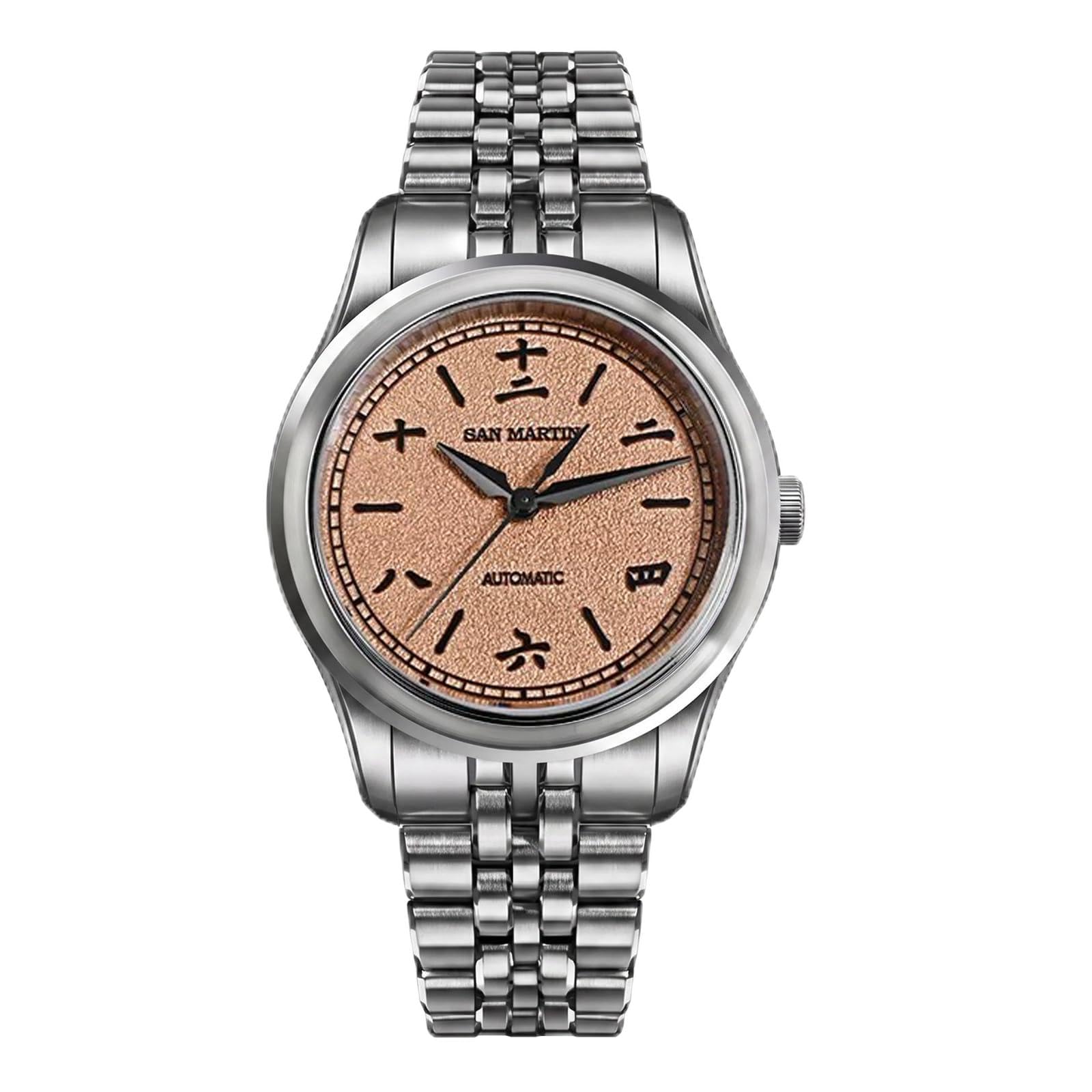 San Martin SN0144-CG5 39mm Luxury Watch for Men,90S5 Automatic Movt Sapphire Crystal Stainless Steel Bracelet, 100M Water Resistant