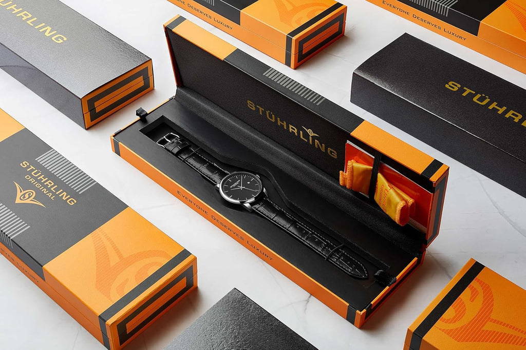 Stuhrling Original Men's Watch Dress Watch 40mm, Ultra Slim Mens Watch Leather Strap, Quartz Analog Men's Wrist Watch, Classic Minimalist Watch for Men