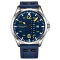 Stuhrling Original Men’s Aviator Watch 42mm Leather Strap, Japanese Quartz Mens Watch, Day Date Display, Luminous Dial, Water Resistant, Aviator Style Watch for Men