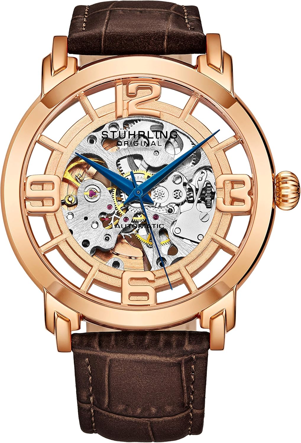 Stührling Original Men’s Skeleton Automatic Watch – Winchester 44 Elite, Stainless Steel Case, Mechanical Movement, Leather Strap