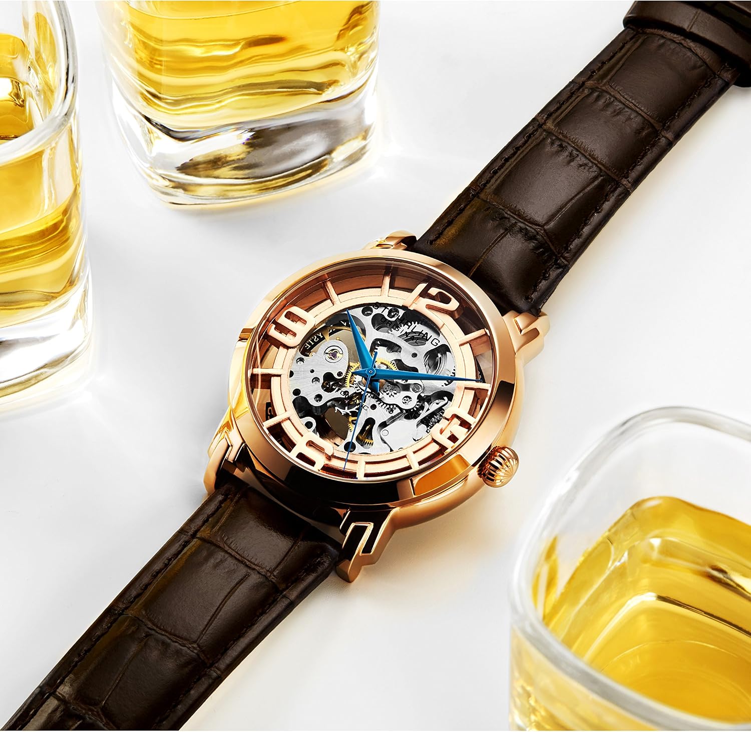 Stührling Original Men’s Skeleton Automatic Watch – Winchester 44 Elite, Stainless Steel Case, Mechanical Movement, Leather Strap