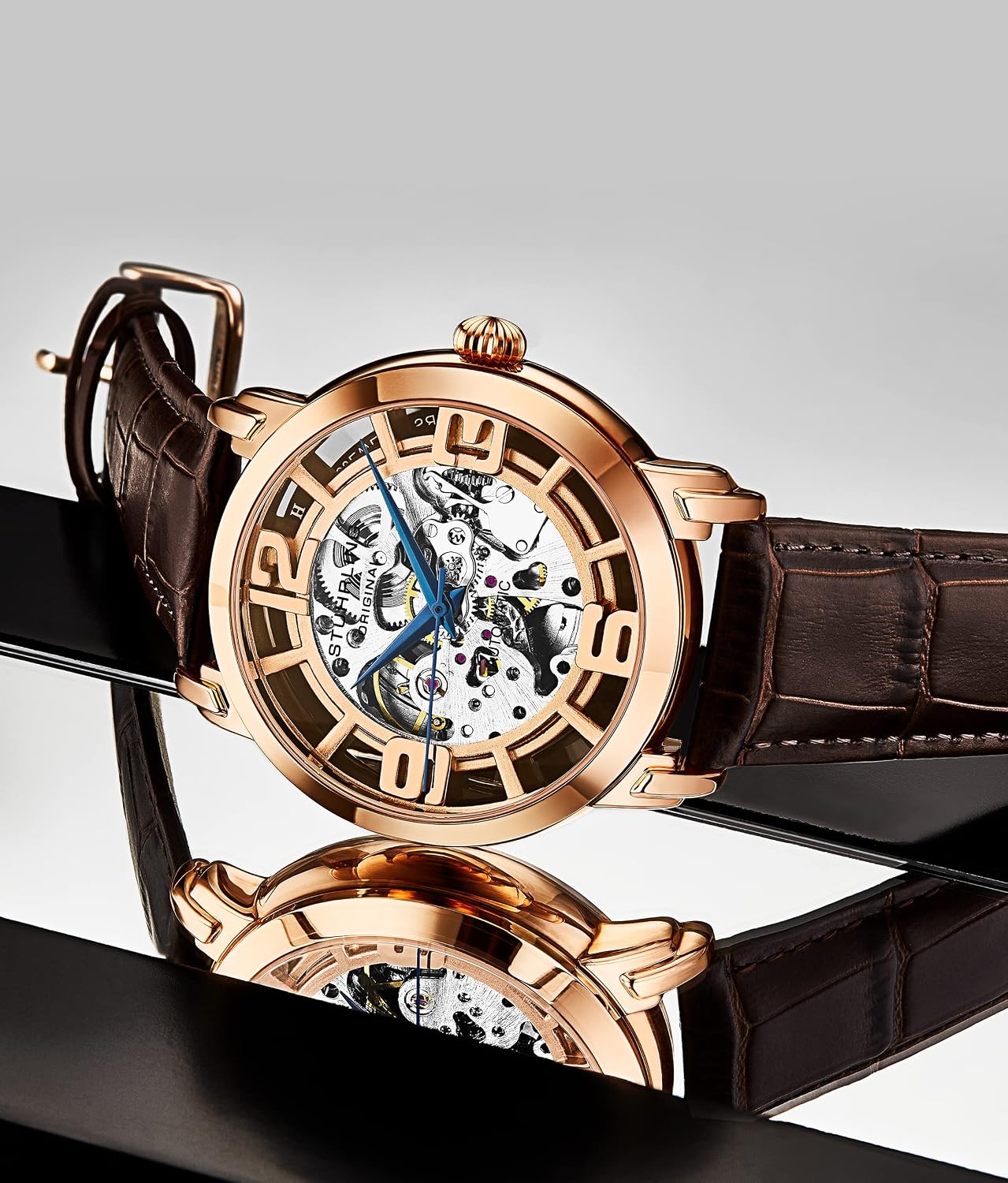Stührling Original Men’s Skeleton Automatic Watch – Winchester 44 Elite, Stainless Steel Case, Mechanical Movement, Leather Strap